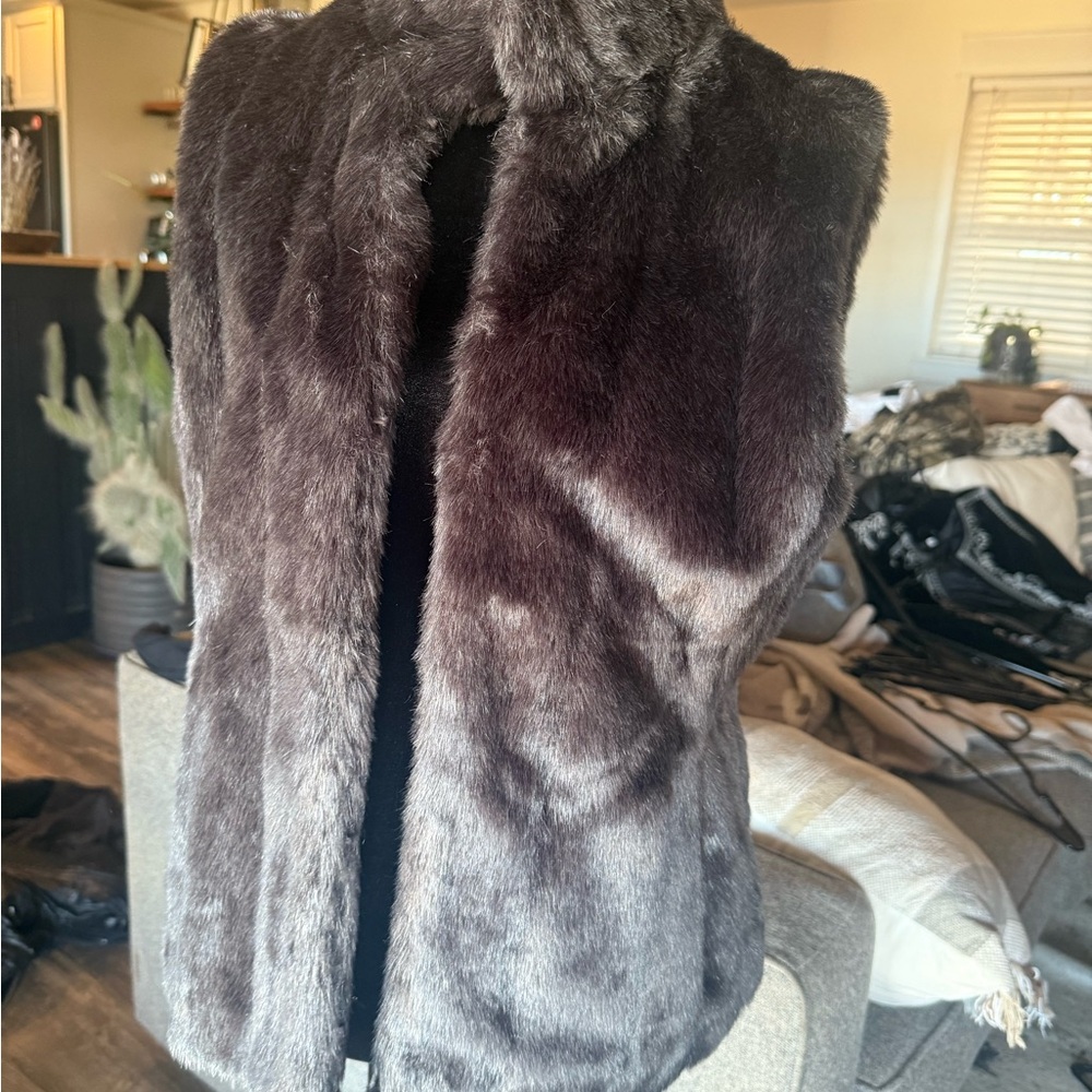 Banana Republic Black Faux Fur Vest